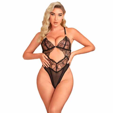 Body transparent avec dentelle creuse noir L/XL — SUBBLIME
