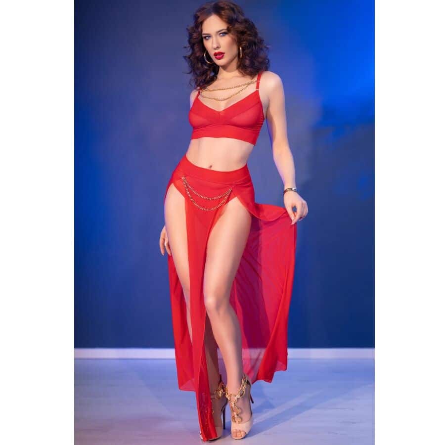 Ensemble top et leggings rouge avec accessoires dorés M — CHILIROSE, vue 8