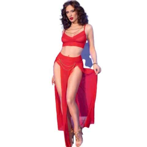 Ensemble top et leggings rouge avec accessoires dorés M — CHILIROSE