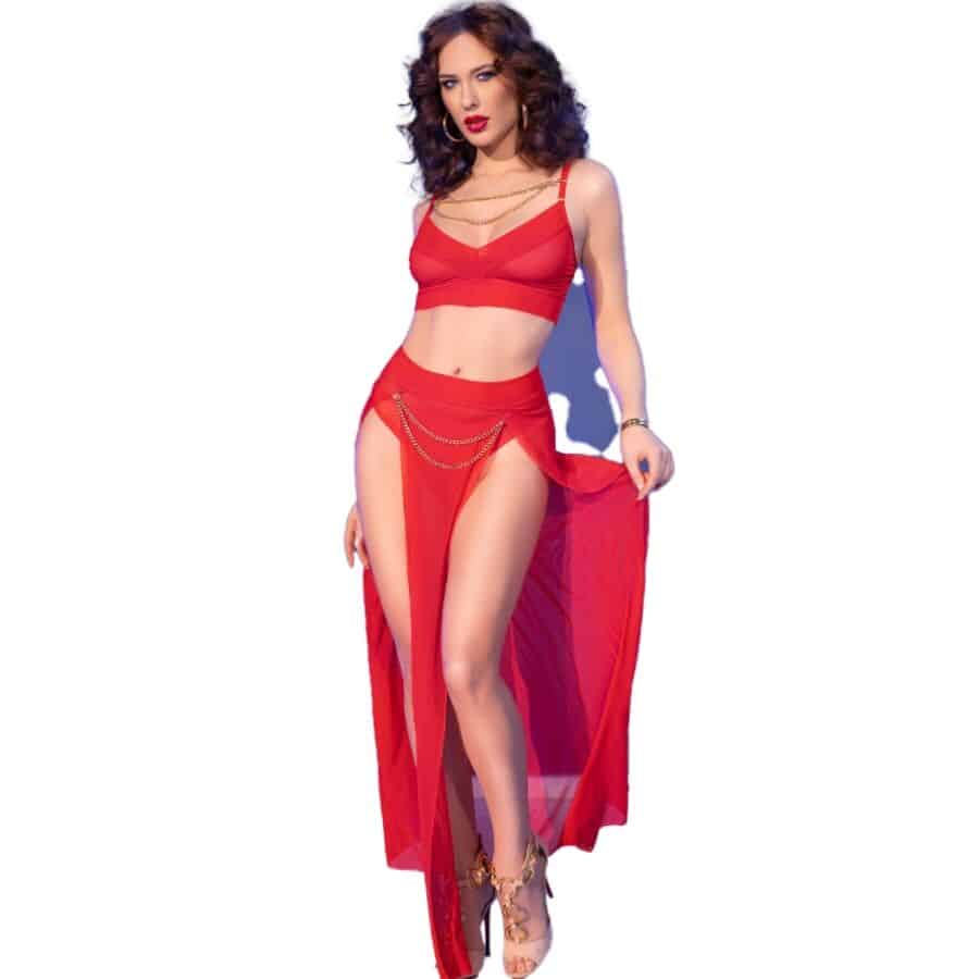 Ensemble top et leggings rouge avec accessoires dorés M — CHILIROSE