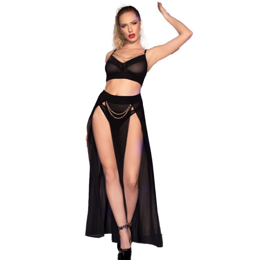 Jupe top noire et string avec chaînes doré XL — CHILIROSE