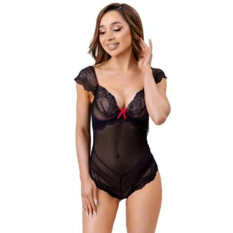 Body evelyn LC 20243 avec bordure en dentelle et transparences noir S/M — LIVCO CORSETTI FASHION