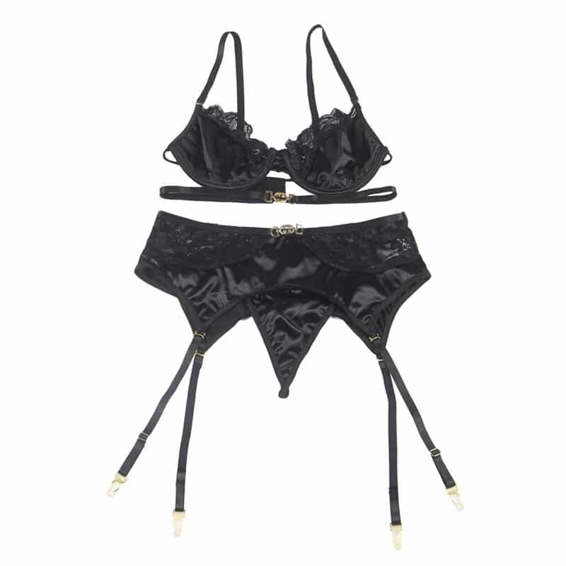 LOT 3 pièces soutien-gorge + string + jarretière dentelle noir L/XL — SUBBLIME, vue 4