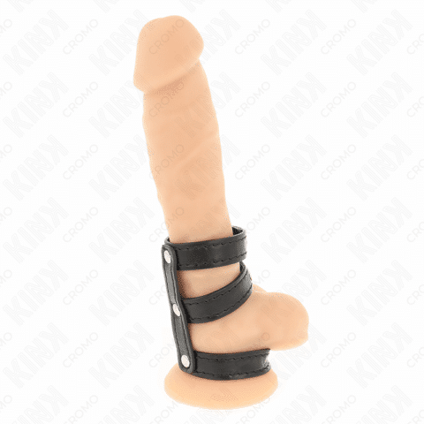 Anneau pénis en cuir triple avec fermeture à pression — KINK