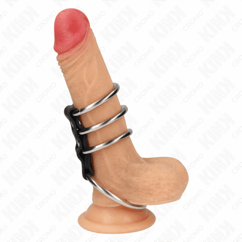 4 Anneaux pénis en métal de 3,7 CM à 5 CM connectés par du cuir — KINK