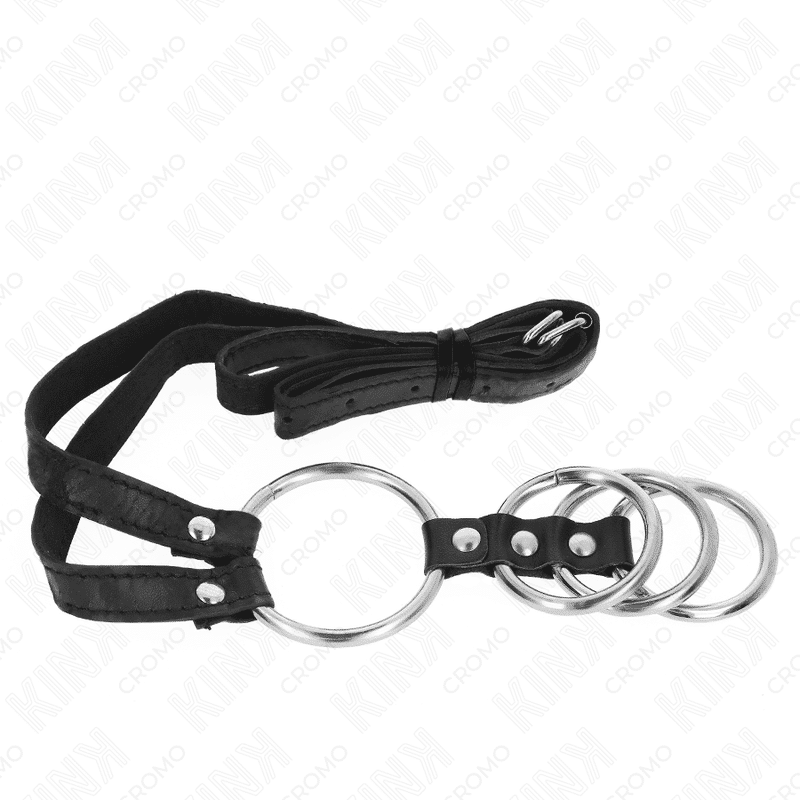 4 Anneaux pénis métal connectés 3,8 CM à 5 CM avec ceinture cuir 112 CM — KINK, vue 4