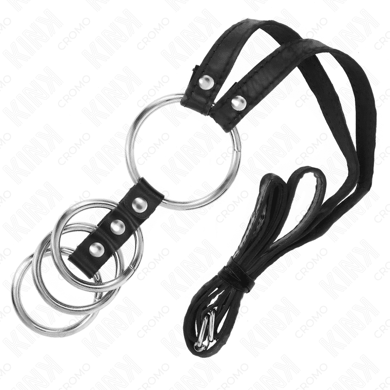 4 Anneaux pénis métal connectés 3,8 CM à 5 CM avec ceinture cuir 112 CM — KINK, vue 5
