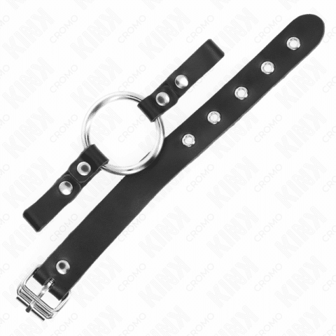 Anneau pénis en cuir avec fermeture à boucle 22 X 2 CM avec anneau en métal 4 CM — KINK