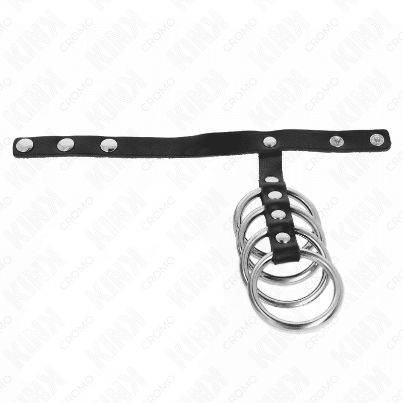 4 Anneaux pénis en métal 3,8 CM connectés avec sangle en cuir 22 X 1,5 CM et fermeture à pression — KINK, vue 3