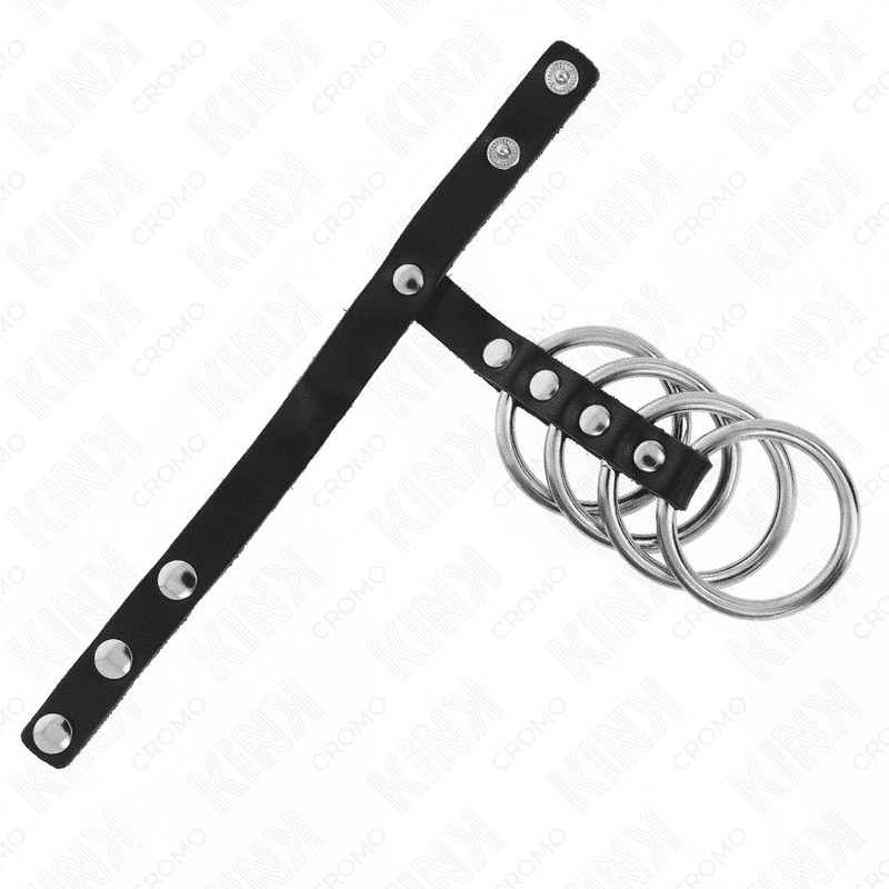4 Anneaux pénis en métal 3,8 CM connectés avec sangle en cuir 22 X 1,5 CM et fermeture à pression — KINK, vue 4