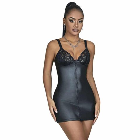 Robe zippée en cuir noir S/M — SUBBLIME