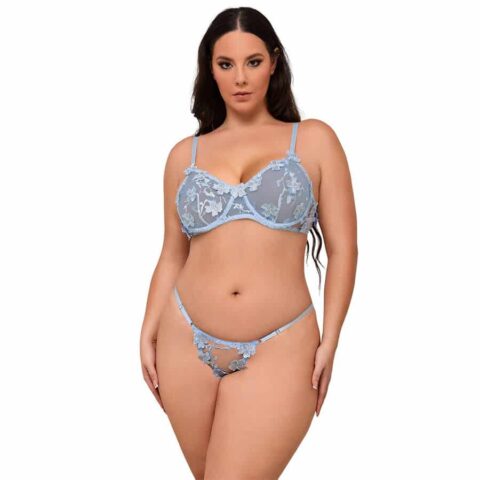 Ensemble soutien-gorge et culotte brodés de fleurs bleu ciel L/XL — SUBBLIME