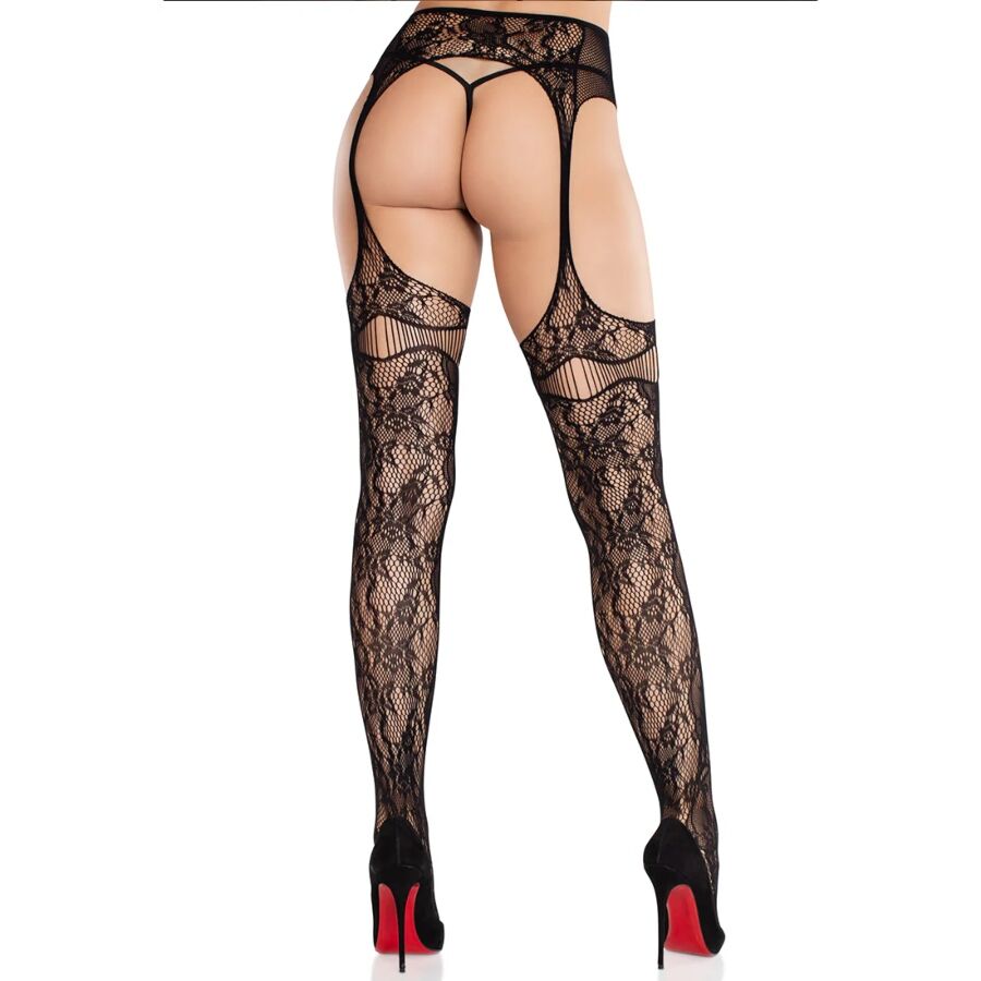 Bas en dentelle avec jarretelles noir — LEG AVENUE, vue 2