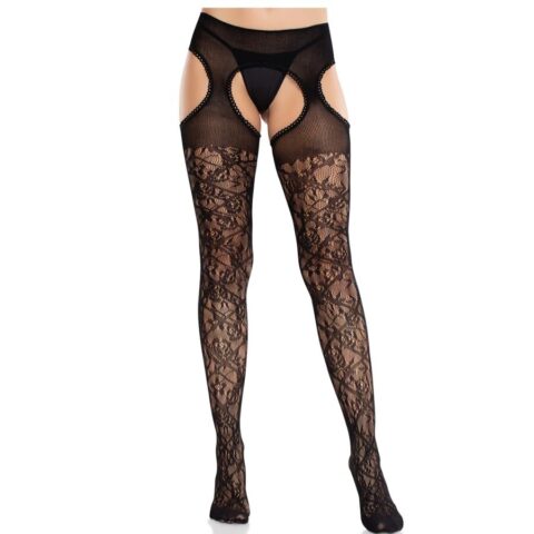 Bas en dentelle florale avec jarretelles united black — LEG AVENUE