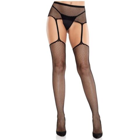 Bas en dentelle avec croix et porte-jarretelles noir — LEG AVENUE