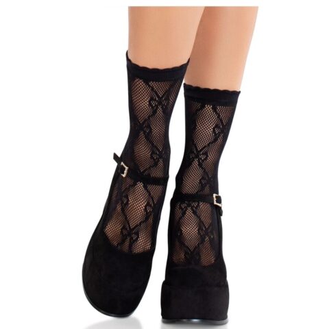 Chaussettes noires en dentelle avec nœud — LEG AVENUE