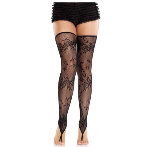 Bas sans pieds en dentelle florale noir — LEG AVENUE