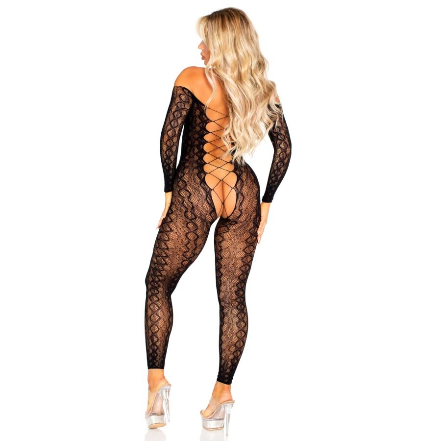 Bodystocking sans fourche en dentelle serpent exotique noire — LEG AVENUE, vue 2