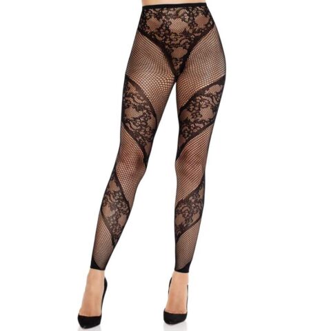 Collants sans pieds en dentelle et transparents noirs — LEG AVENUE