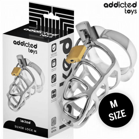 Cage à pénis en métal avec verrou argent taille M — ADDICTED TOYS LOCKED