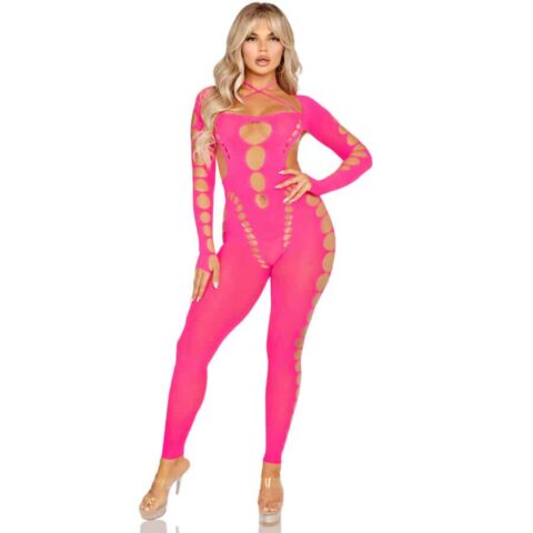 Bodystocking rose DOS ouvert taille unique — LEG AVENUE