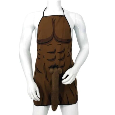 Tablier musclé avec pénis 3D en ton marron — DIABLO PICANTE
