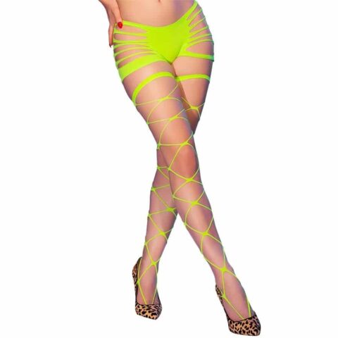 Collants réseille vert fluo avec trous — CHILIROSE