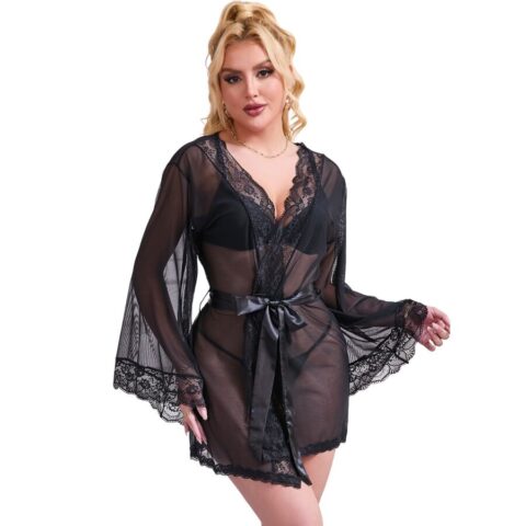 Robe en tissu transparent avec détail dentelle noir L/XL — SUBBLIME
