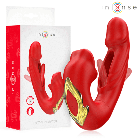 Nathy double vibrateur avec bouche stimulante multifonction rouge — INTENSE