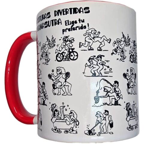 Tasse blanche positions kamasutra avec anse rouge 370 ML — DIABLO PICANTE