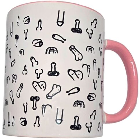 Tasse pénis blanc avec anse rose 370 M — DIABLO PICANTE