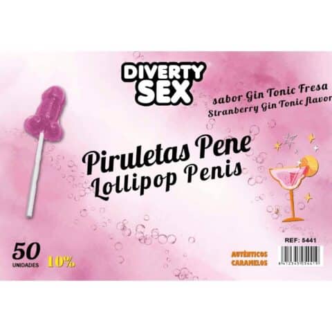 50 Sucettes pénis GIN tonic saveur fraise 10% alcool — DIABLO GOLOSO