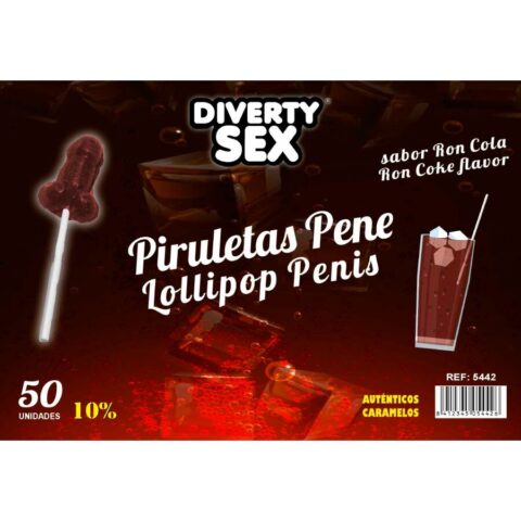 50 Sucettes pénis saveur RON cola 10% alcool — DIABLO GOLOSO