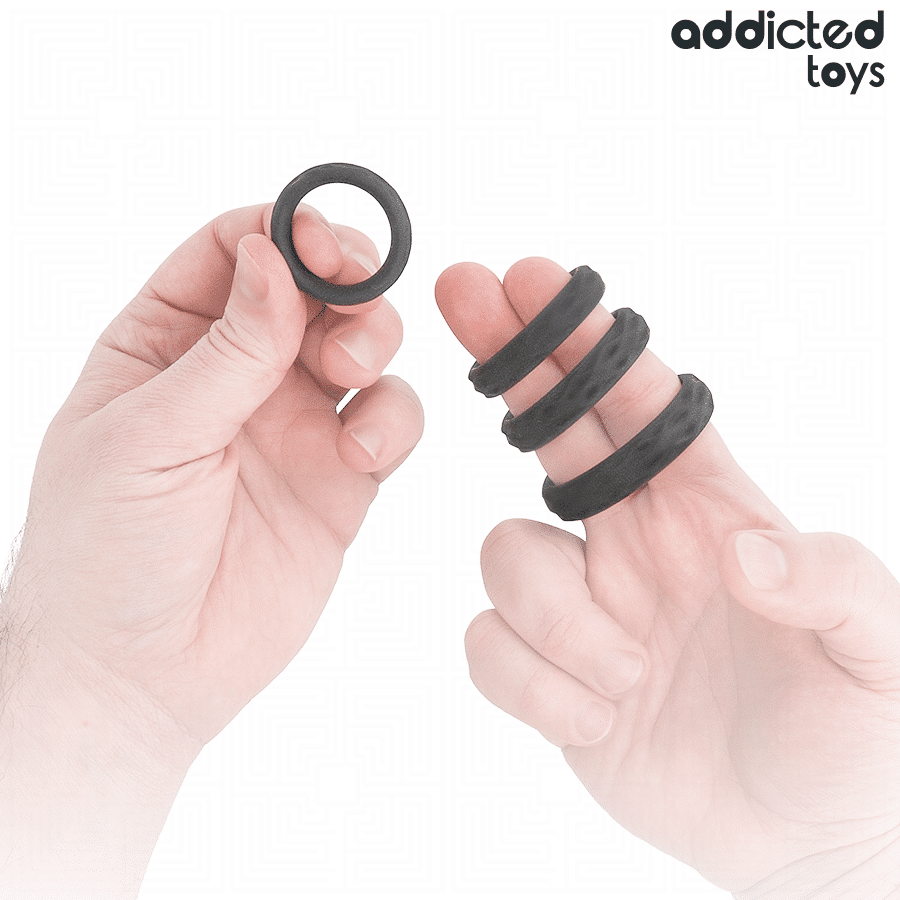 Ensemble d'anneaux pénis texturés, 4 tailles — ADDICTED TOYS, vue 2