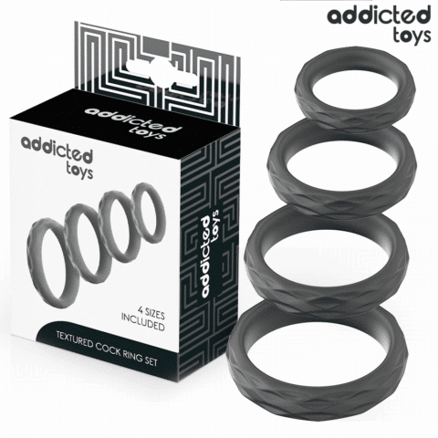 Ensemble d'anneaux pénis texturés, 4 tailles — ADDICTED TOYS