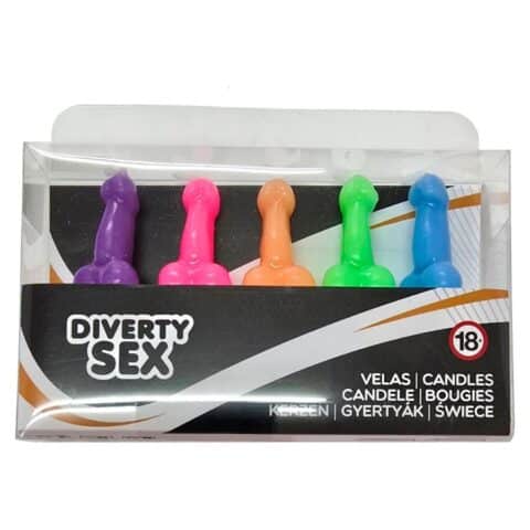 Boîte de 5 bougies en forme de pénis de différentes couleurs — DIABLO PICANTE