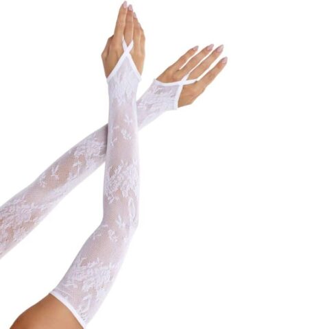 Gants chauffants extra longs en dentelle florale blancs — LEG AVENUE