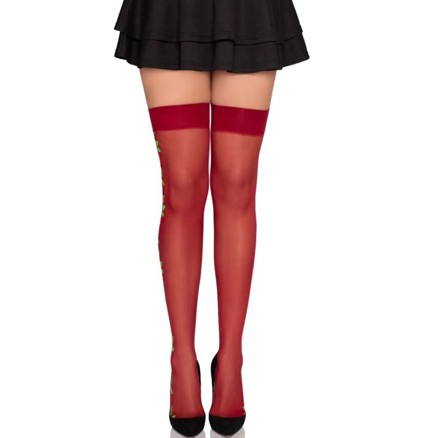 Bas porte-jarretelles 1957 à fleurs rouges - taille unique — LEG AVENUE