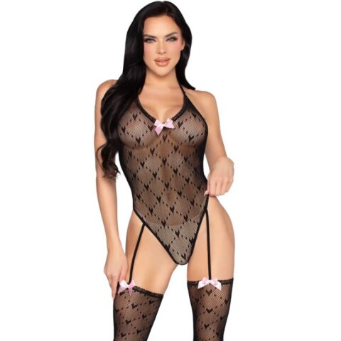 Body DOS ouvert avec porte-jarretelles noir - taille unique — LEG AVENUE