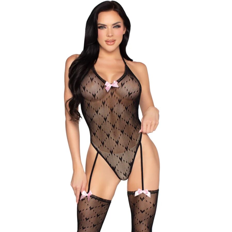 Body DOS ouvert avec porte-jarretelles noir - taille unique — LEG AVENUE