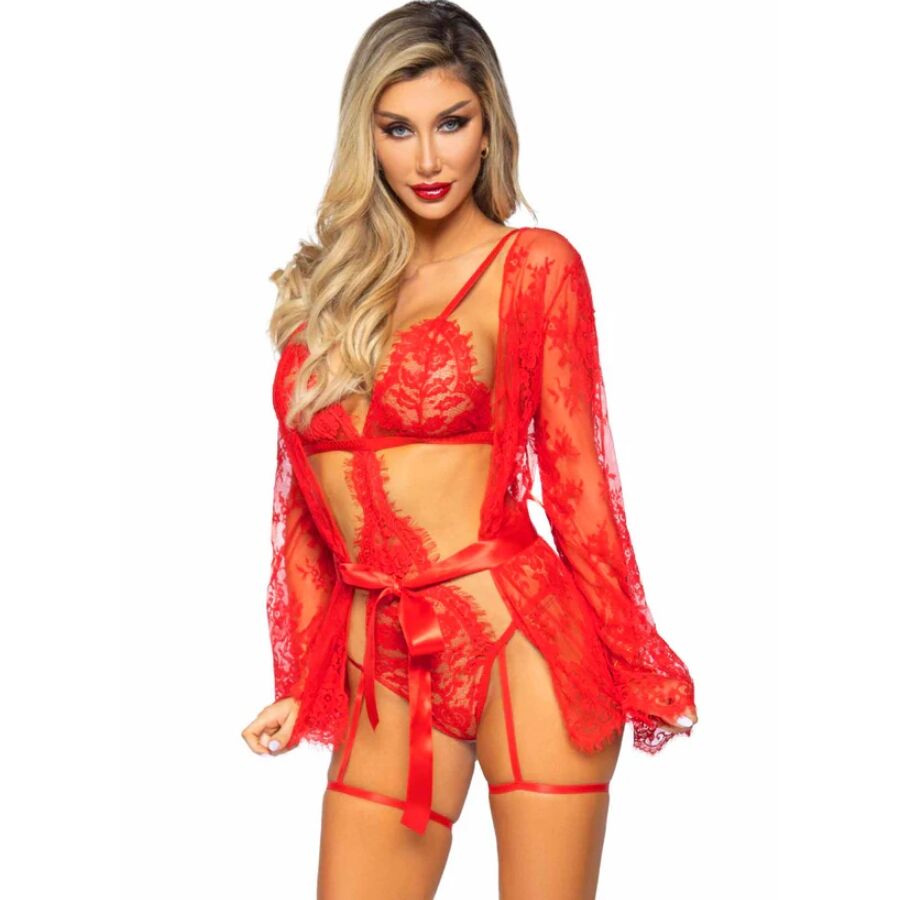 Ensemble peignoir et porte-jarretelles rouge taille S — LEG AVENUE