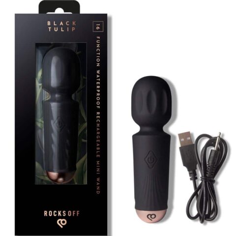 Mini baguette rechargeable 16 fonctions tulipe noire — ROCKS-OFF