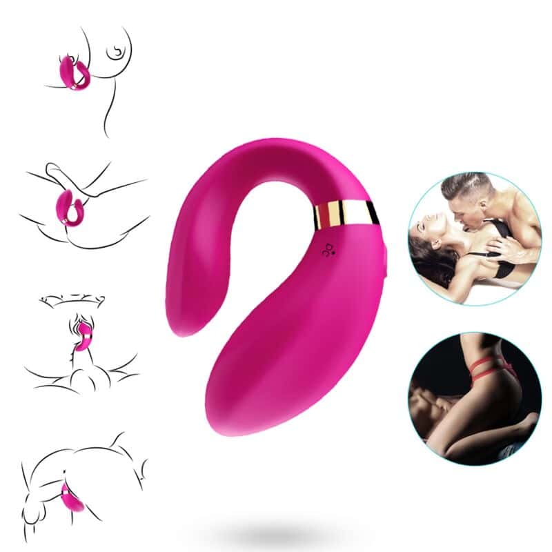 Vibrateur croissant pour couples télécommande fuchsia — ARMONY, vue 2
