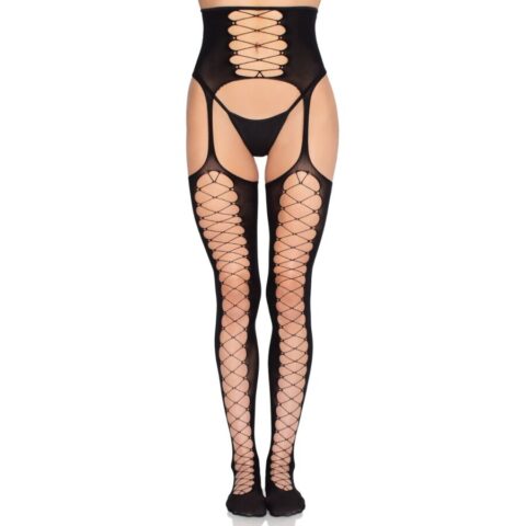 Bas avec porte-jarretelles intégré noir - taille unique — LEG AVENUE