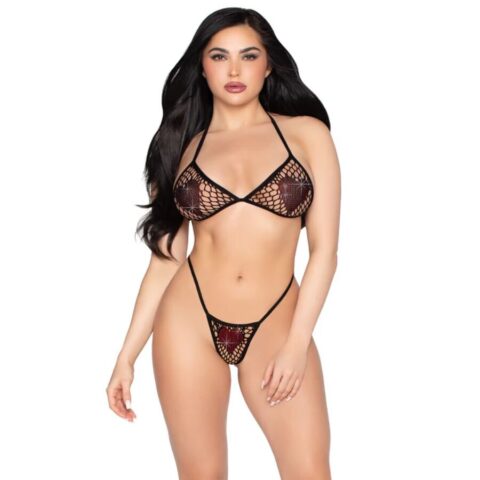 Soutien-gorge et string en résille noirs - taille unique — LEG AVENUE