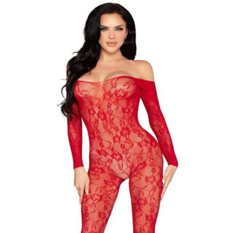 Lingerie en dentelle bodystocking rouge - taille unique — LEG AVENUE