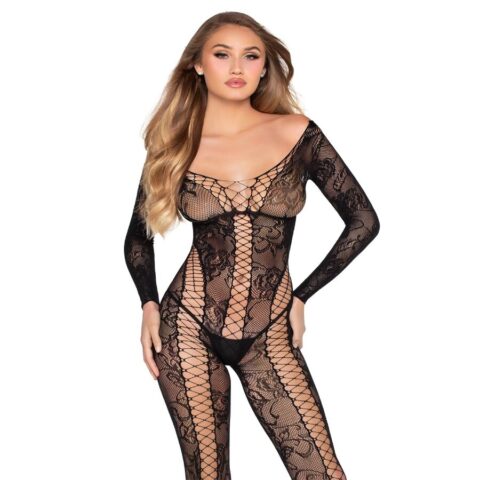 Combinaison en résille et dentelle noire - taille unique — LEG AVENUE