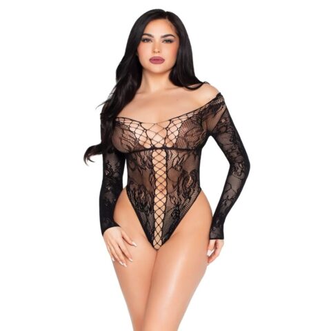 Teddy en résille et dentelle noir - taille unique — LEG AVENUE
