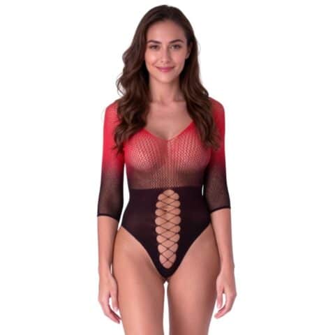 Bodystocking en maille noire et rouge — PASSION