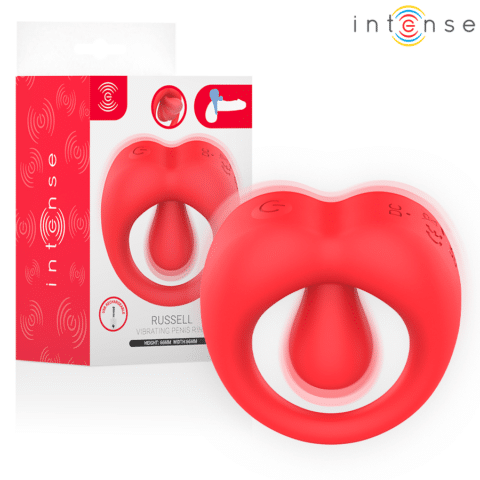 Russell anillo vibrador CON estimulación de clítoris rojo